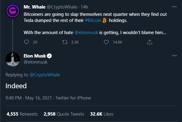 Tesla Has Not Sold Any Bitcoin (BTC) - Elon Musk 15