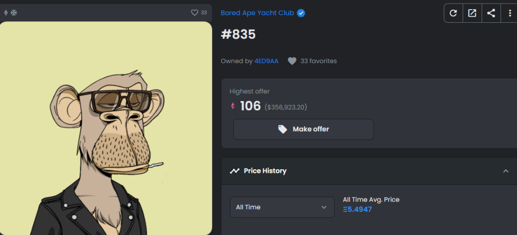 Bored Ape NFT #835 Sells for a Shocking $115 3