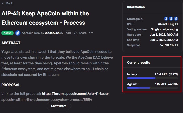 Apecoin Whales Flex Their Muscles, Attempt to Sway Vote in Favor of Moving APE Off Ethereum 8