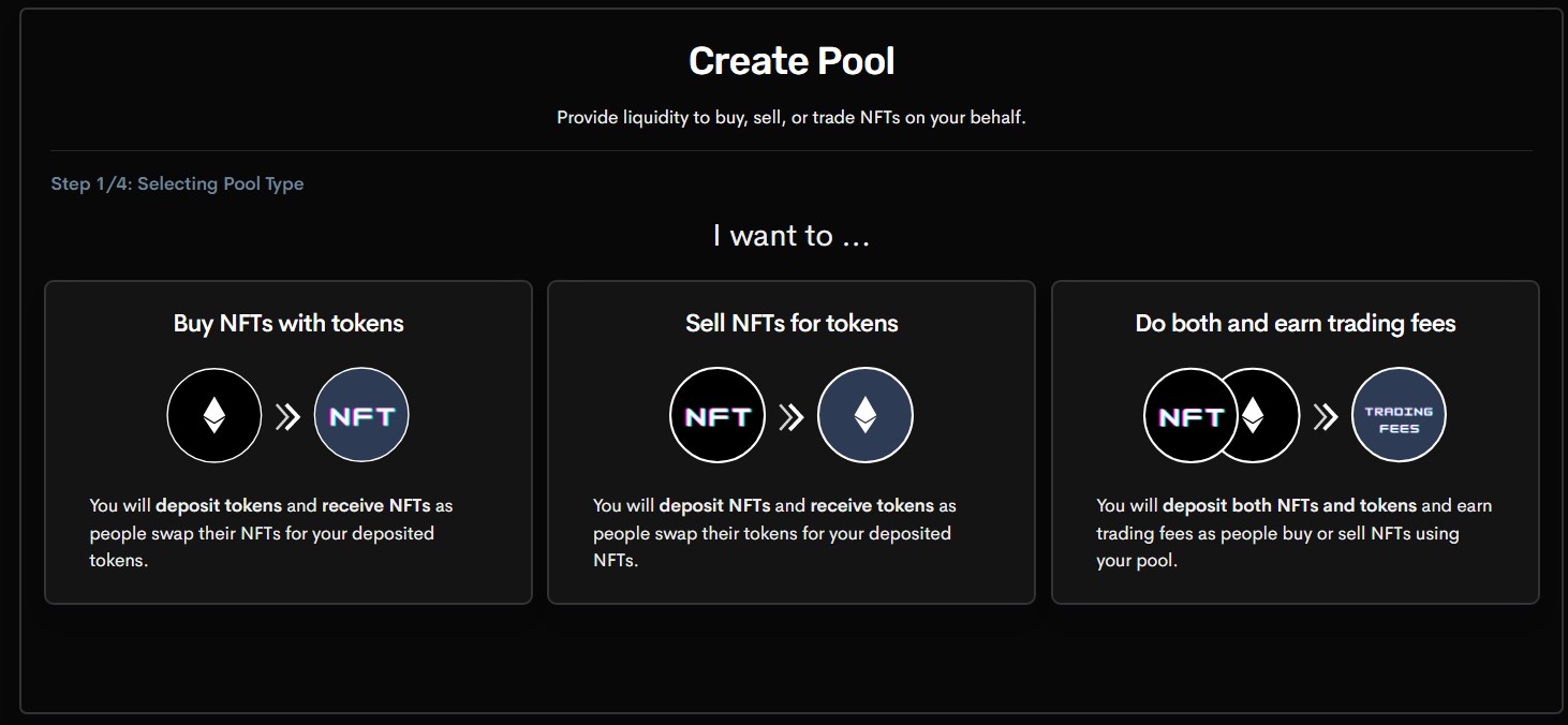 Types of liquidity pools available on Sudoswap. 