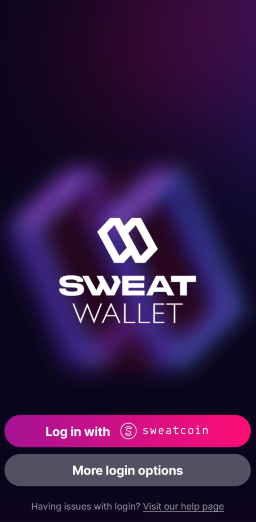 Sweat Wallet login page. 