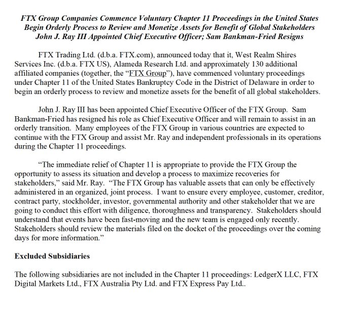 FTX Submits Chapter 11 Bankruptcy Filing, Sam Bankman-Fried Resigns 9